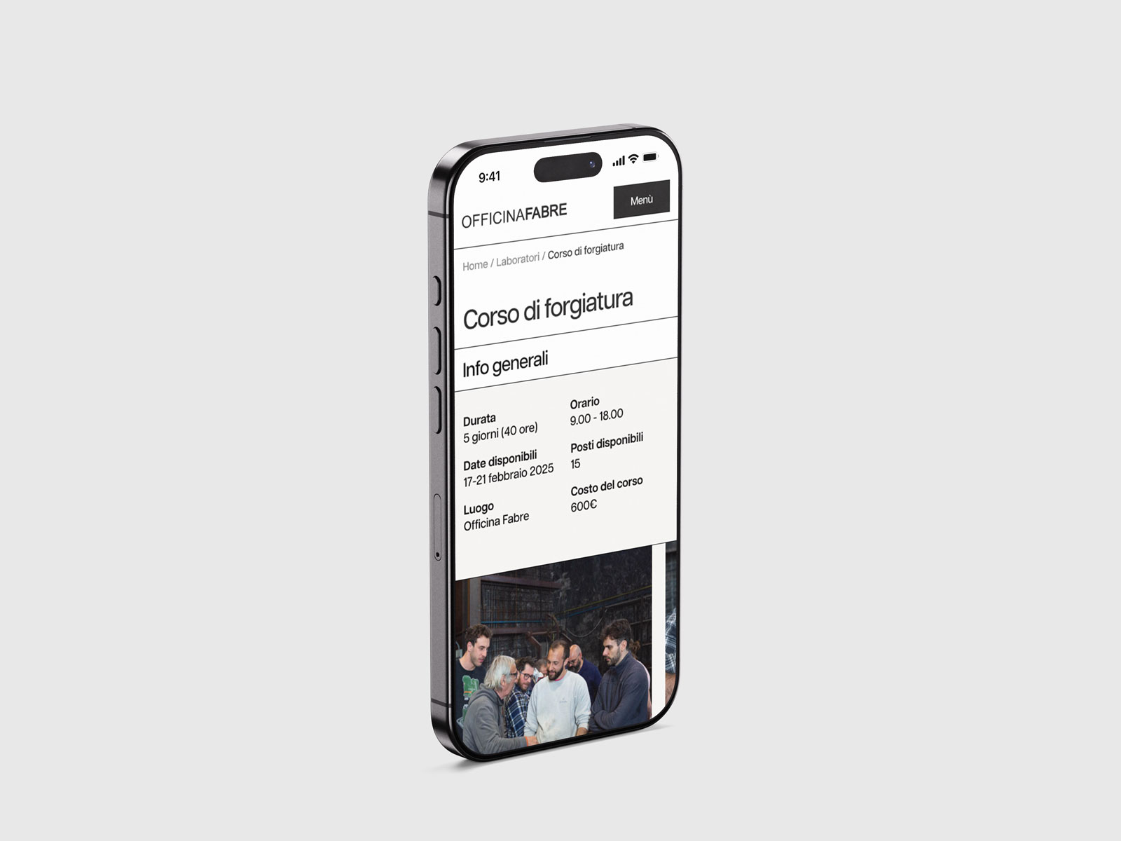 Scheda del Corso di forgiatura su mobile con durata, date, posti disponibili e costo
